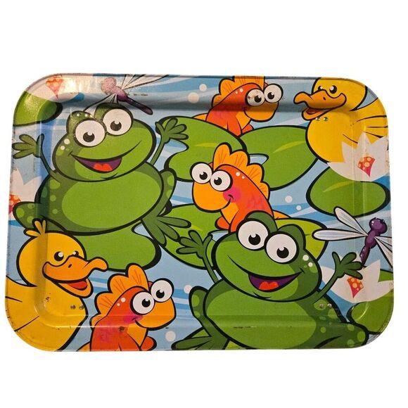 Kids Lap Tray Cartoon Tin Medal Child's Frog Fish Duck - Picture 1 of 5
